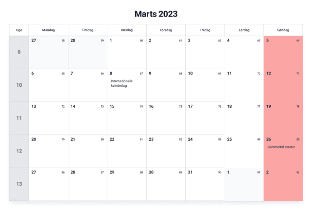 forhåndsvisning af kalenderen