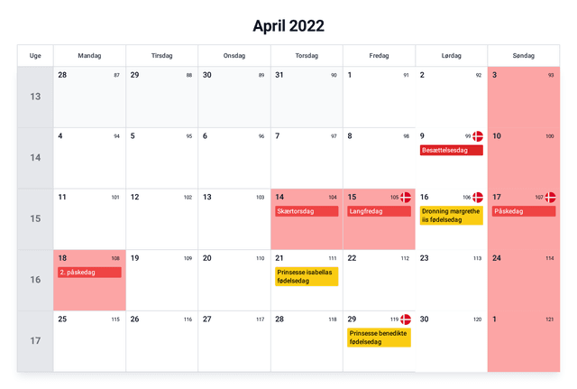 forhåndsvisning af kalenderen
