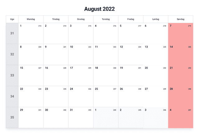 forhåndsvisning af kalenderen