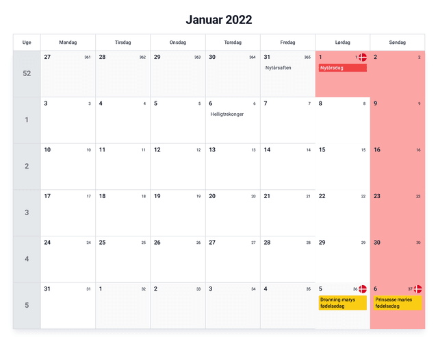forhåndsvisning af kalenderen