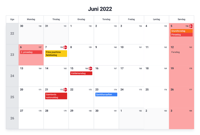forhåndsvisning af kalenderen