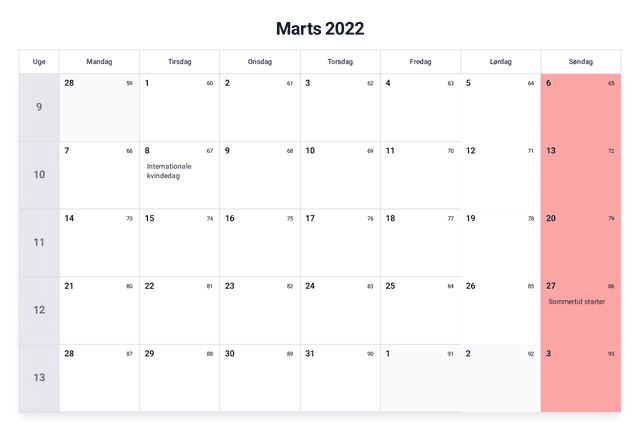 forhåndsvisning af kalenderen