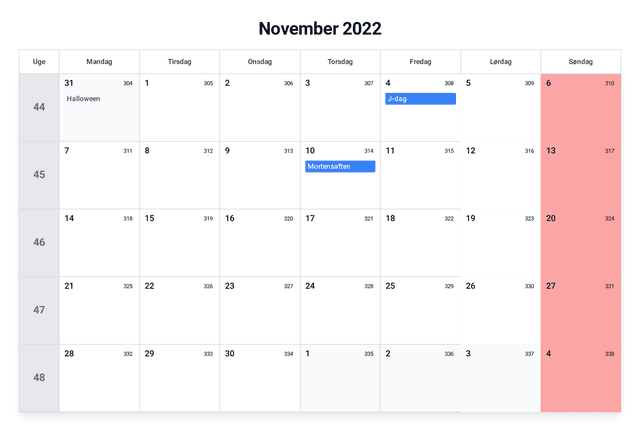forhåndsvisning af kalenderen