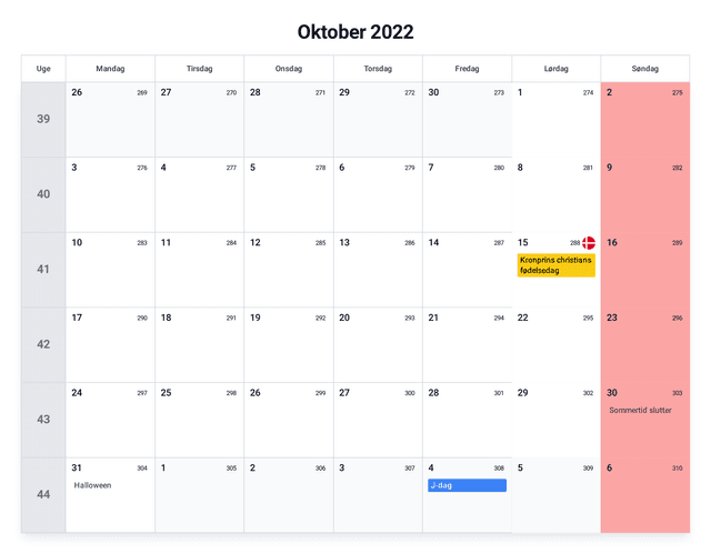 forhåndsvisning af kalenderen