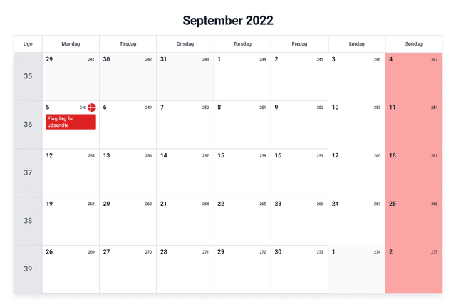 forhåndsvisning af kalenderen