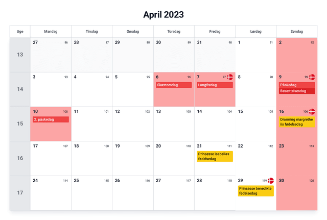forhåndsvisning af kalenderen