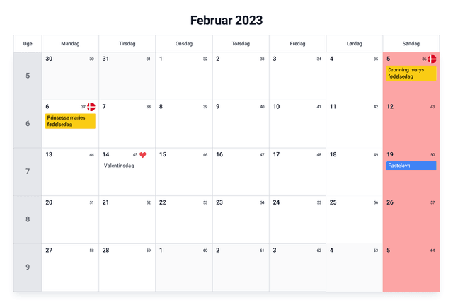 forhåndsvisning af kalenderen
