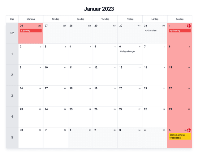 forhåndsvisning af kalenderen