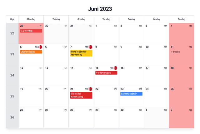 forhåndsvisning af kalenderen