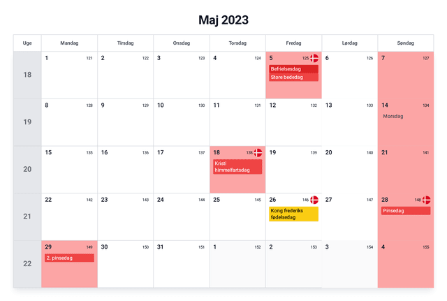 forhåndsvisning af kalenderen