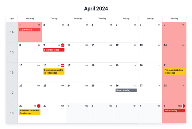 forhåndsvisning af kalenderen