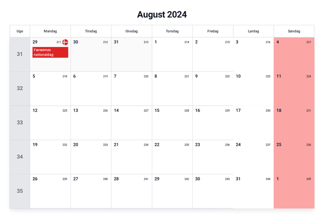 forhåndsvisning af kalenderen