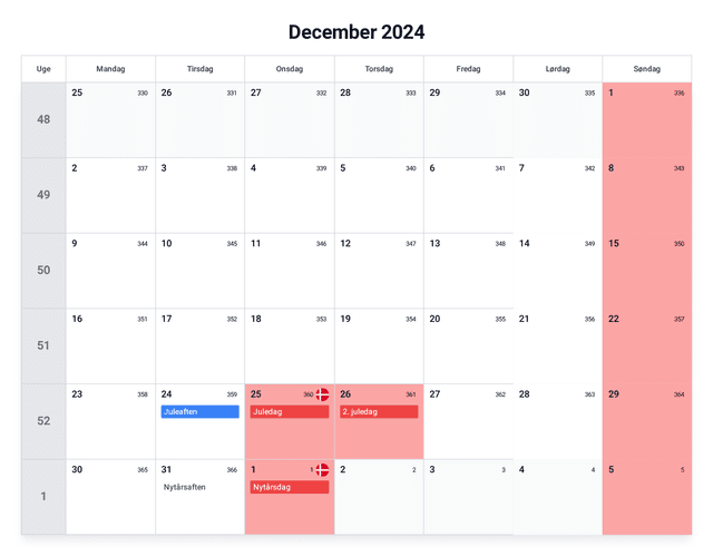 forhåndsvisning af kalenderen