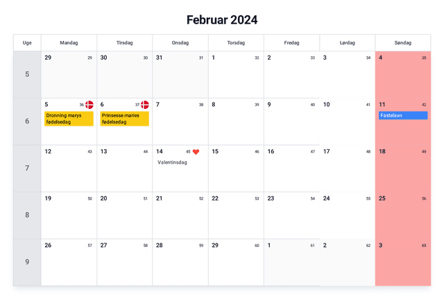 forhåndsvisning af kalenderen