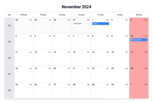 forhåndsvisning af kalenderen