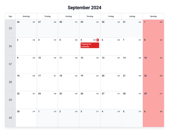 forhåndsvisning af kalenderen