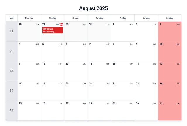 forhåndsvisning af kalenderen