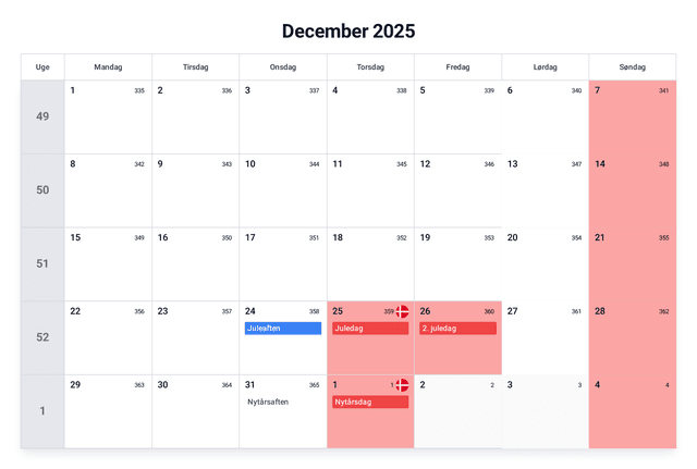 forhåndsvisning af kalenderen