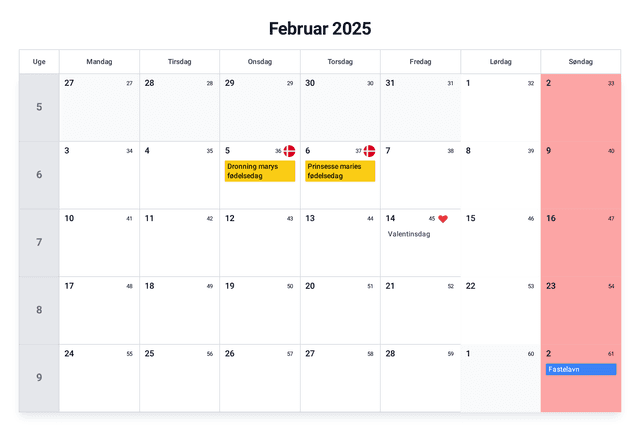forhåndsvisning af kalenderen
