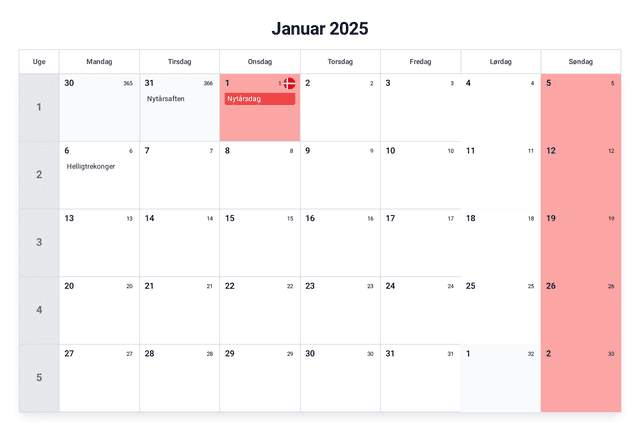 forhåndsvisning af kalenderen