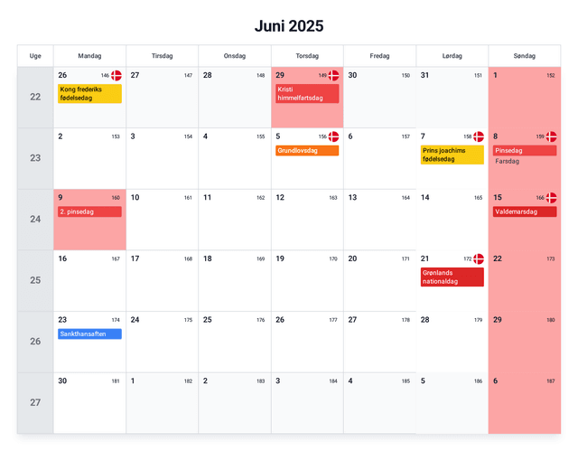 forhåndsvisning af kalenderen
