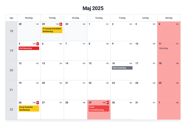 forhåndsvisning af kalenderen
