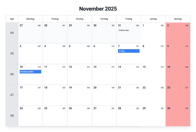 forhåndsvisning af kalenderen