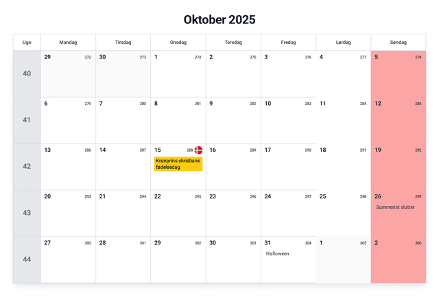 forhåndsvisning af kalenderen