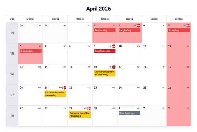 forhåndsvisning af kalenderen