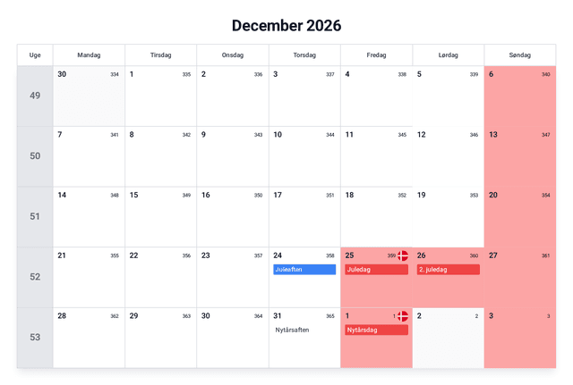 forhåndsvisning af kalenderen