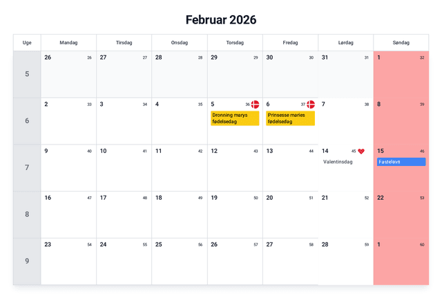 forhåndsvisning af kalenderen