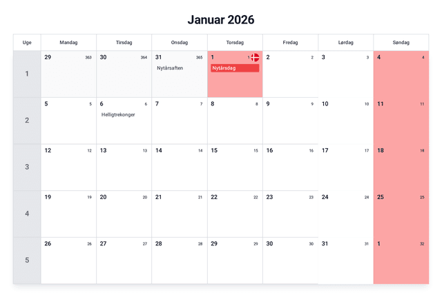 forhåndsvisning af kalenderen