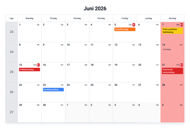 forhåndsvisning af kalenderen