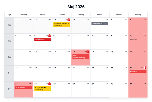 forhåndsvisning af kalenderen