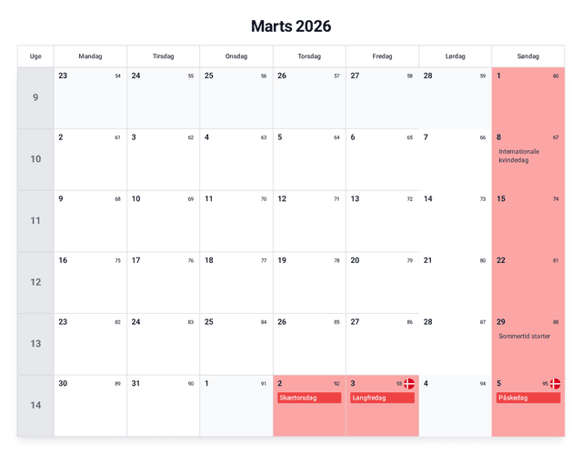 forhåndsvisning af kalenderen