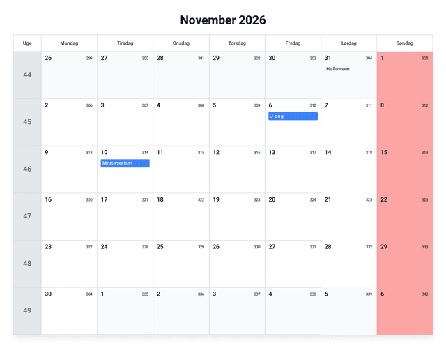 forhåndsvisning af kalenderen