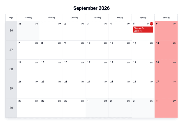 forhåndsvisning af kalenderen