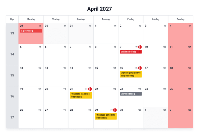forhåndsvisning af kalenderen