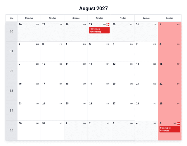forhåndsvisning af kalenderen