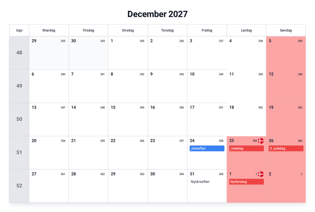forhåndsvisning af kalenderen