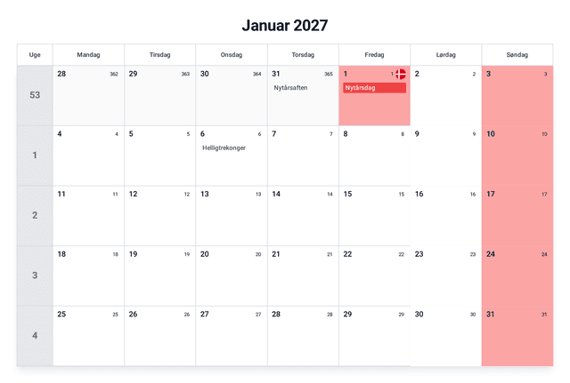 forhåndsvisning af kalenderen