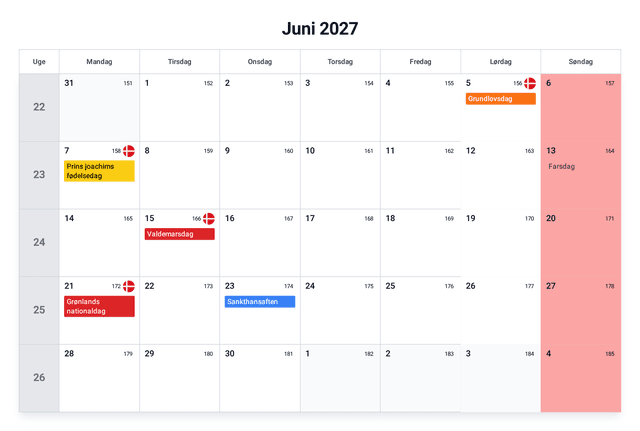 forhåndsvisning af kalenderen