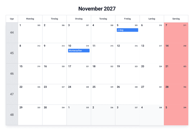 forhåndsvisning af kalenderen