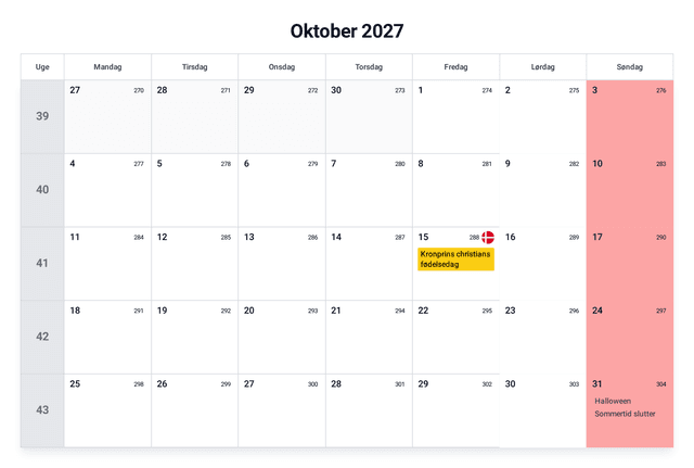 forhåndsvisning af kalenderen