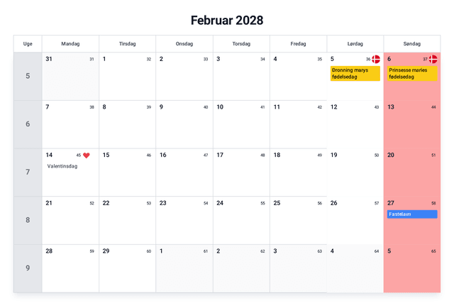 forhåndsvisning af kalenderen